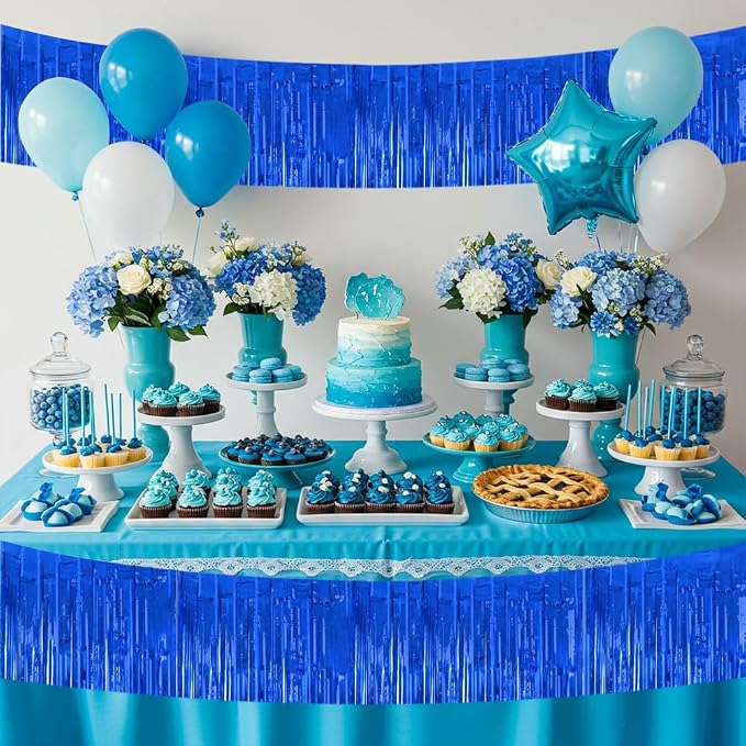 BEISHIDA 3 Packs Metallic Foil Fringe Garland Blue Wall Hanging Tinsel Fringe - Image 4