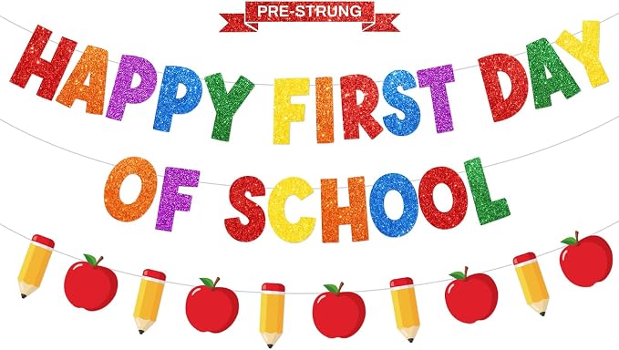 Happy First Day of School Decorations, Pre-Strung Back to School Banner | by Wakeys