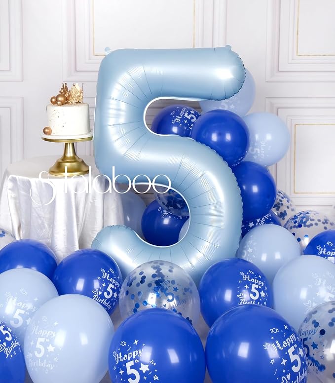40 Inch Light Blue Number 5 Balloon 0-9 Big Helium Balloons | Large Giant - Image 5