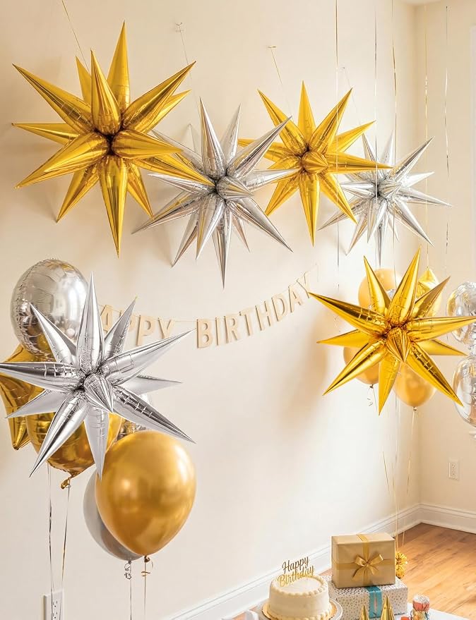 74 PCS Gold Silver Star Balloons Foil, 26 Inch Large Explosion Cone Balloons - Image 2