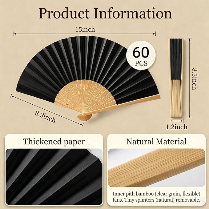 Paper Hand Fans, 8.3 Inch Foldable Handheld Fans - Image 2