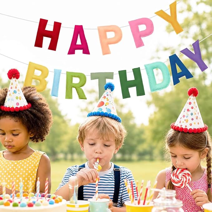 Felt Happy Birthday Banner, Pre-Strung 3D Birthday Rainbow Garland Banner | - Image 5