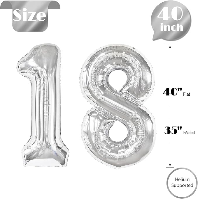 Silver Number 18 Balloon 40 Inch - Image 5