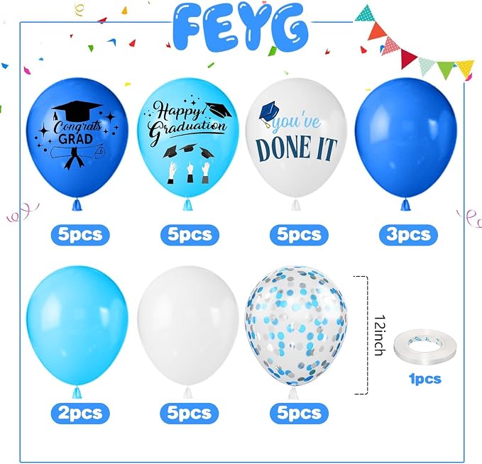 Navy Blue and White Graduations Balloons, 12 Inch Print You've Done It Happy - Image 2