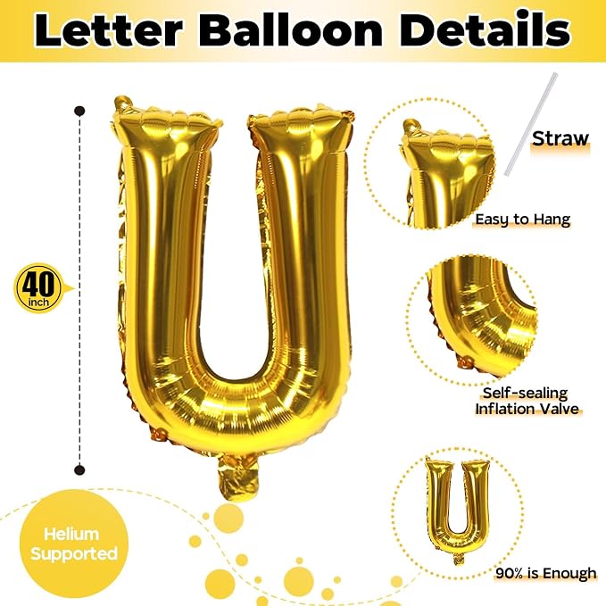 Large Custom Balloon Letters U, 40 Inch Helium Alphabet Word Balloons Decor - Image 2