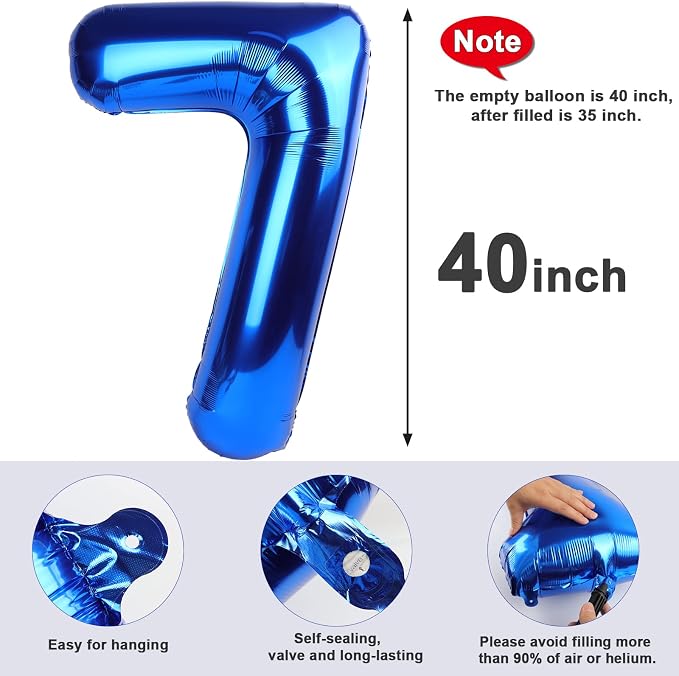 7 Balloon Numbers Party Decorations, 40In Dark Blue Balloons - Image 5