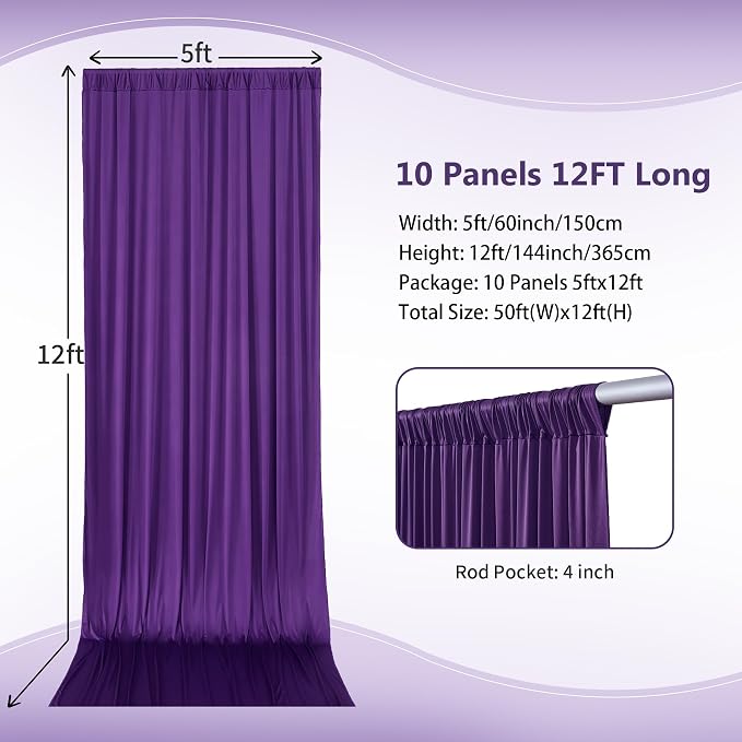 50ft×12ft Wrinkle Free Purple Backdrop Curtain - Image 2