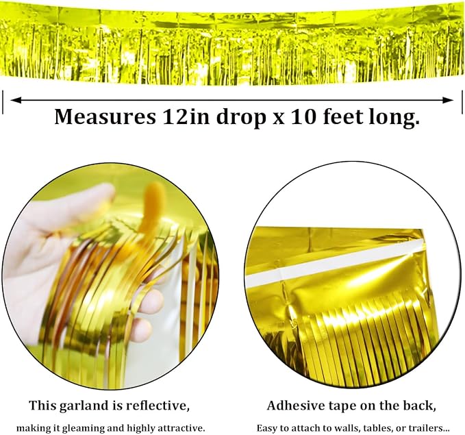 4 Pack Gold Total 40 Feet Foil Fringe Garland Metallic Tinsel Banner Wall - Image 2