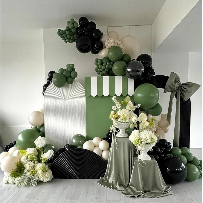 Green and Black Balloons, Graduation Balloon Metallic Silver Green Sand White - Image 3