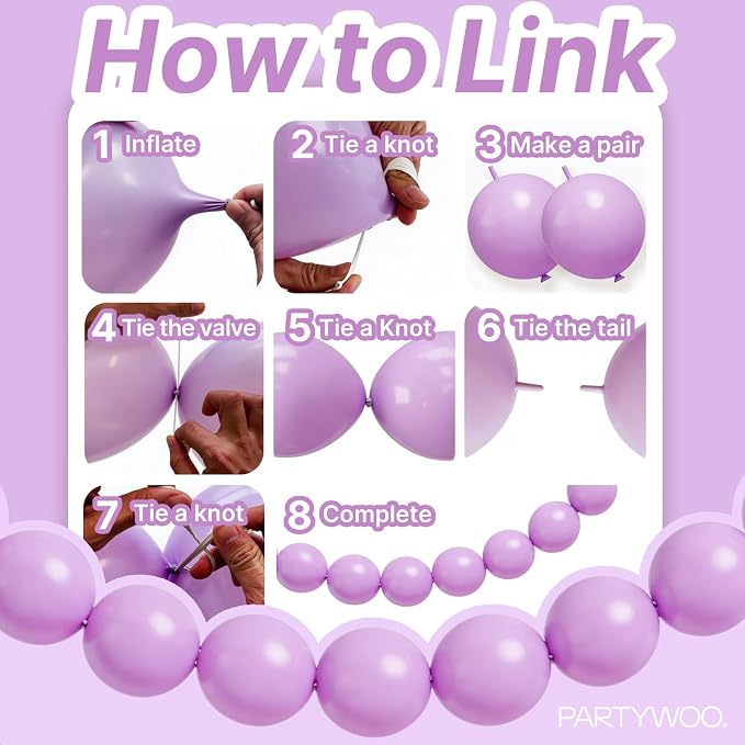 PartyWoo Lavender Linking Balloons 100pcs 6 Inch Purple Link Balloons | - Image 5