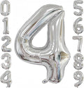 Silver 4 Balloon, 40 Inch Number 4 Balloon, 4 Birthday Balloon Decorations by BBPOOL