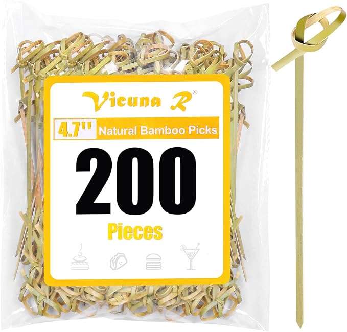 200PCS Cocktail Picks, Bamboo Knot Skewers, Fancy Toothpicks by Vicuna+R