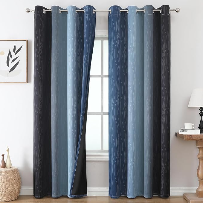 Black and Navy Blue Blackout Curtains by ESTELARTEXTILER