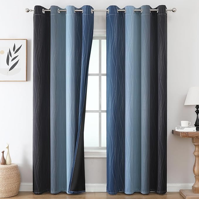 Black and Navy Blue Gradient Blackout Curtains by ESTELARTEXTILER