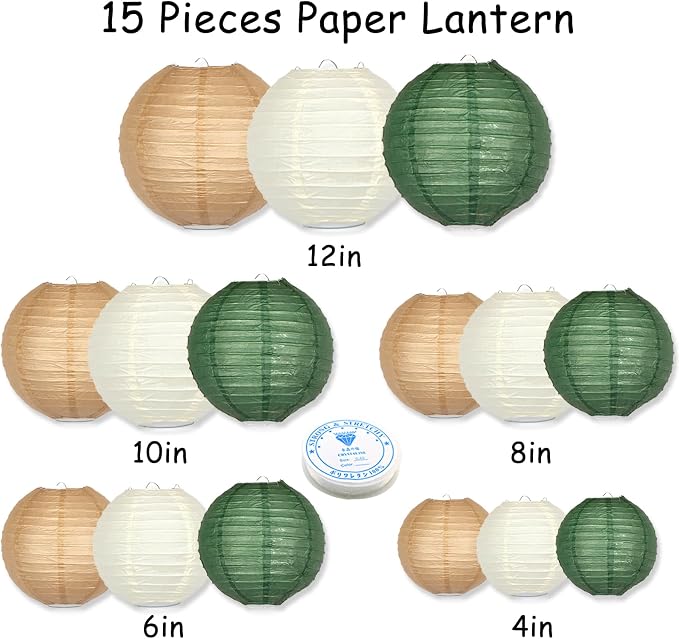 Paper Lanterns Party Decorations, 4-12 Inch | White round hanging decor - Image 2