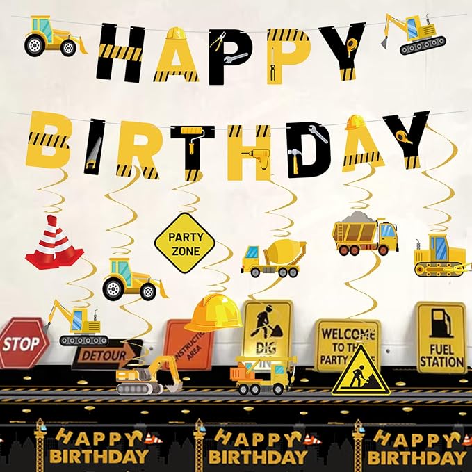 Construction Birthday Decorations, Construction Birthday Banners Hanging Swirls - Image 6
