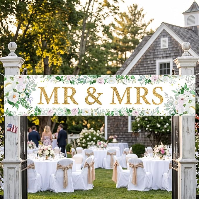 Mr And Mrs Wedding Decor Banner Decorations Party Hanging Sign | Reusable - Image 4