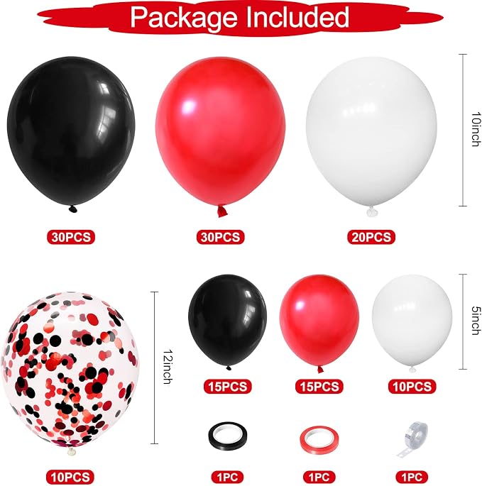 130PCS Red Black White Balloon Garland Arch Kit, 12 10 5 inch Red and Black - Image 2