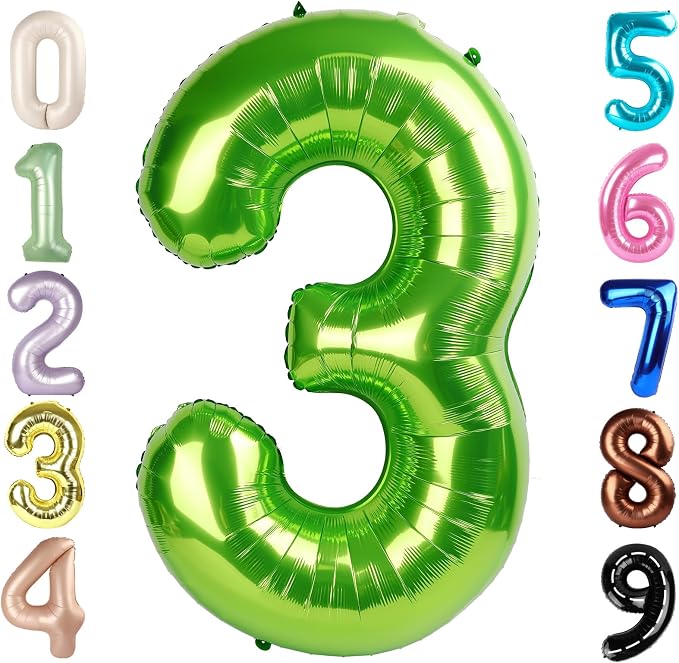 3 Balloon Numbers, 40In Green Balloons by Mluchee
