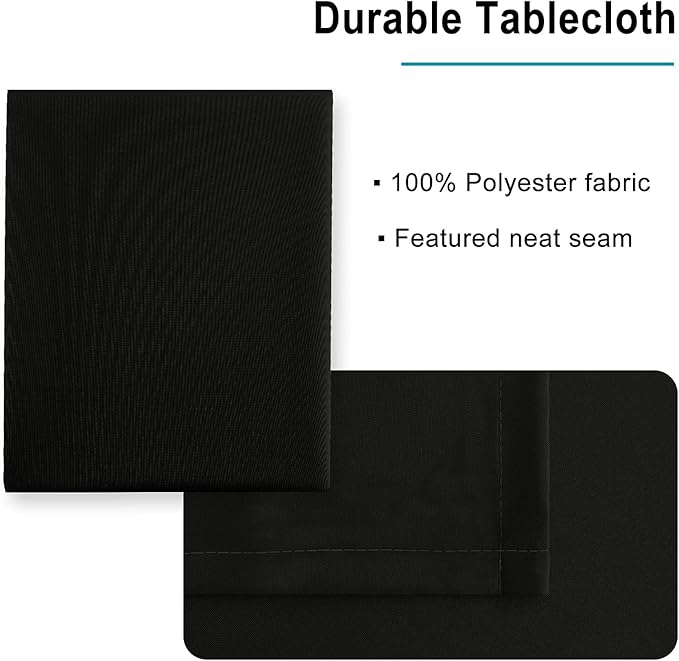Hiasan Black Tablecloth Square, 54 x 54 inch - Waterproof, Wrinkle Resistant, Washable Polyester Fabric Table Cloth for Card Tables