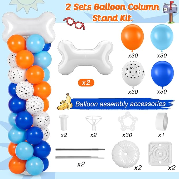 Jenaai 2 Set 163 Pcs Blue Dog Birthday Party Balloon Column Stand Kit | Dog - Image 3