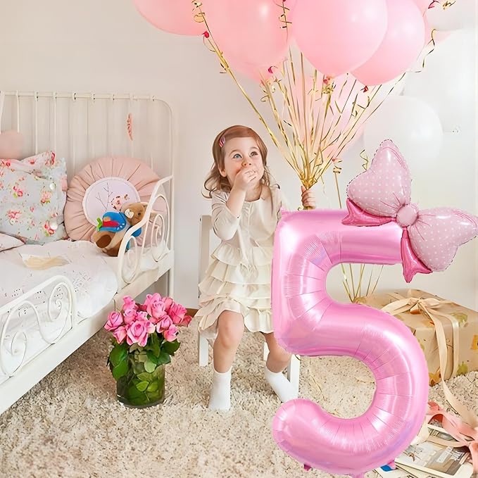 40 inch Number 18 Balloon with Bow Pink Happy Birthday Jumbo Number Balloons - Image 5