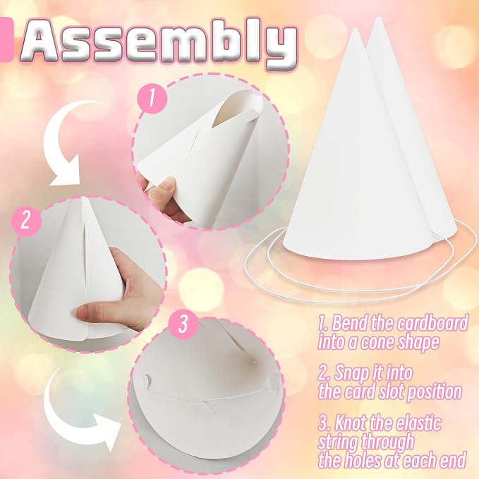 Woozettn 50 Pack White Paper Party Hats - Image 4