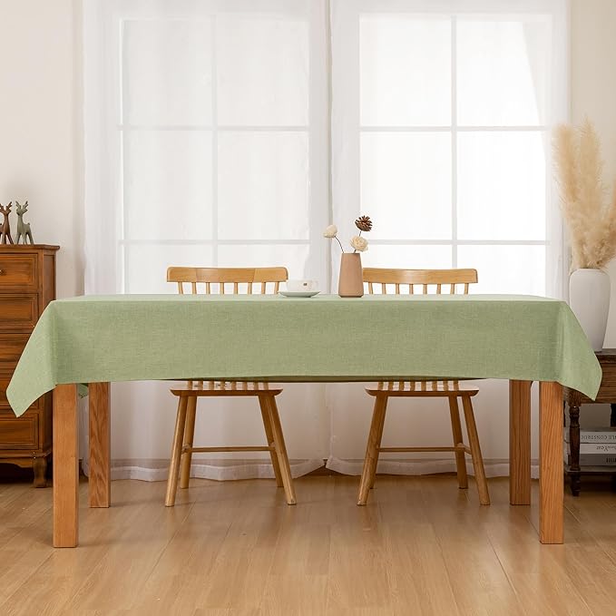 Hiasan 2 Pack Faux Linen Rectangle Tablecloth - Wrinkle and Stain Resistant Washable Table Cloth for Kitchen Dining Room Holiday Table Cover for Party Dinner, Green, 90 x 132 Inch