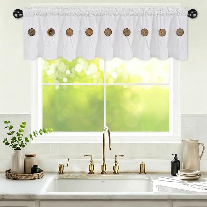 Farmhouse Valance Curtains, Boho Cotton Linen Kitchen Valance, Rod Pocket - Image 2