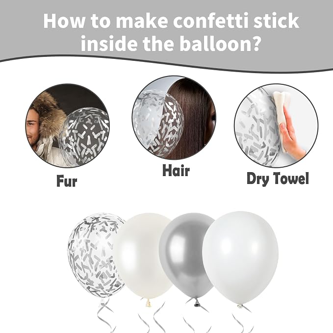 White and Silver Balloons, Metallic Silver and White Balloons Pearl White - Image 4