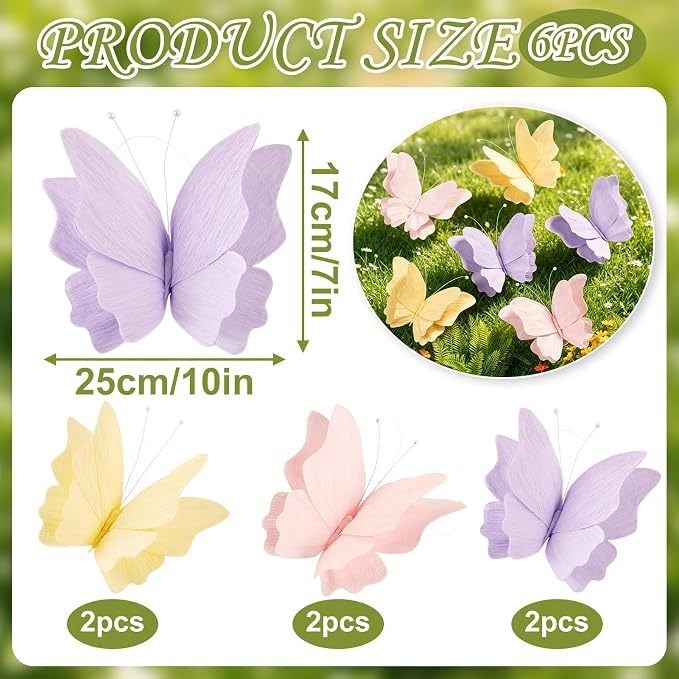 SUNBEAUTY Butterfly Party Decorations Hanging Butterfly Decorations 6Pcs Crepe - Image 2