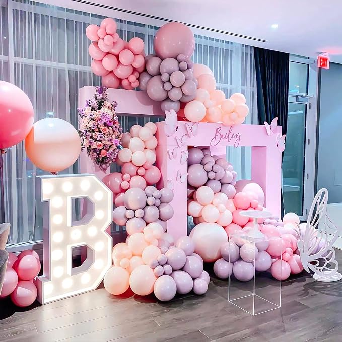 Pastel Pink Purple Balloon Garland Kit, Double Stuffed Lavender Balloons - Image 2