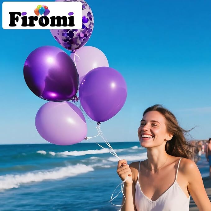 Firomi Metallic Chrome Purple Balloons Set 12-inch 70 Pack | Purple and Premium - Image 3