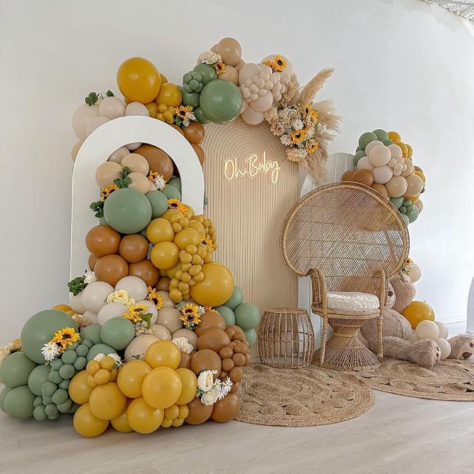 Sage Green Brown Yellow Balloon Arch Kit, Party Decor. | Mustard yellow - Image 8