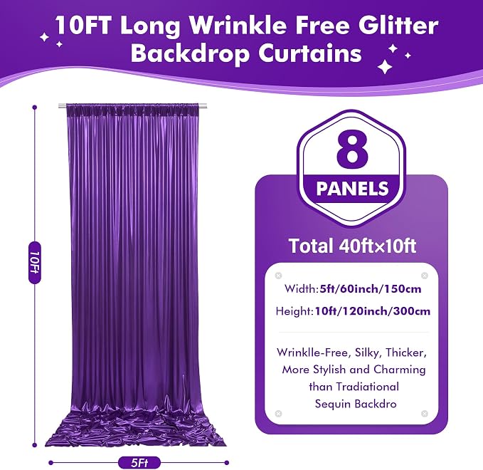 40ftx10ft Shimmer Purple Sequin Backdrop Curtain - Image 7