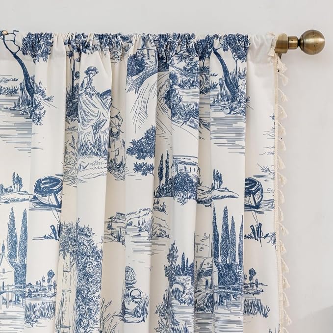 F-CHU Blue Patterned Curtains 63 Inches Long - Image 3