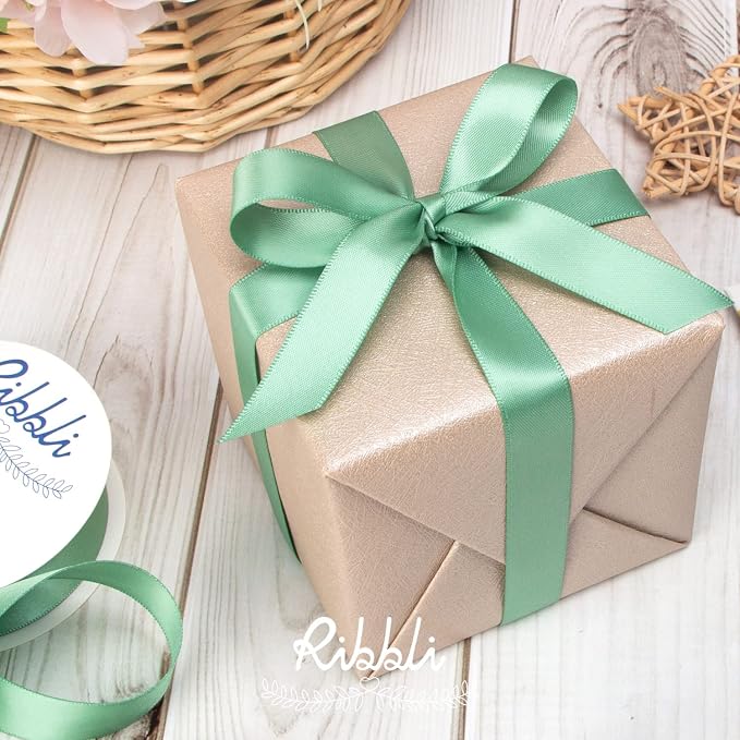 Ribbli Sage Green Satin Ribbon, Double Faced Satin 1 inch x Continuous 25 Yards - Image 2