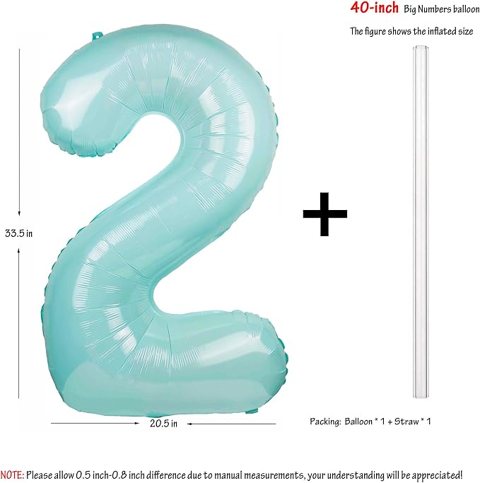 Macaron Blue Number 2 Balloon 40in Large Helium Foil Polyester Film Balloon | - Image 2