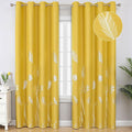 Yellow Blackout Curtains for Living Room, Room Darkening Silver Palm Tree by ESTELARTEXTILER