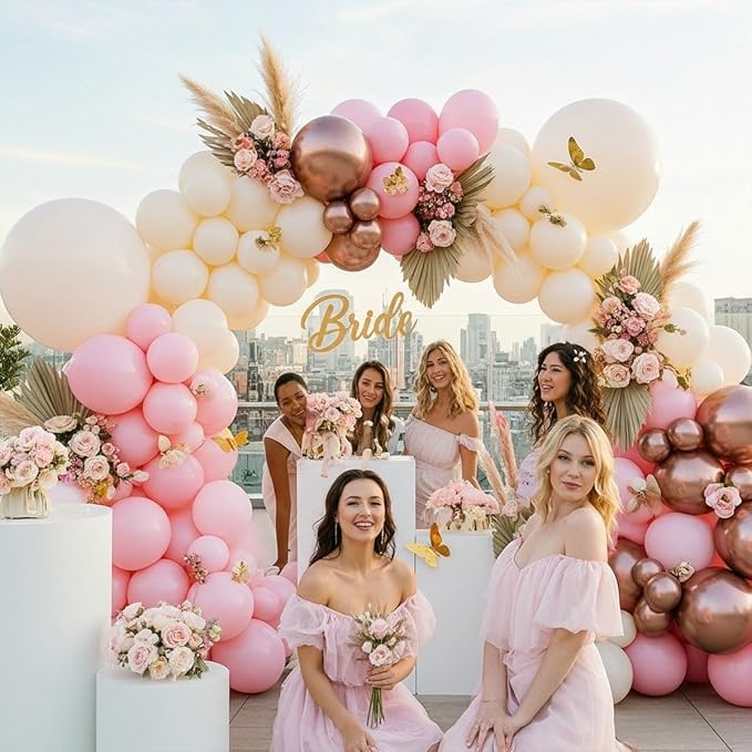 Pink Ivory Rose Gold Balloon Arch Kit – Double Stuffed Light Pink Cream White - Image 4