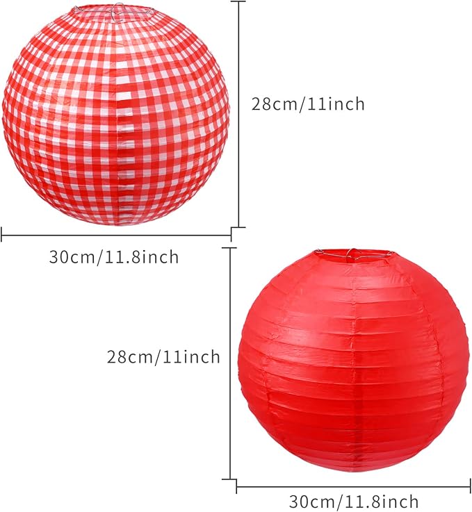 Blulu 6 Pcs Red Gingham Picnic Party Decorations Kit 12 Inch Checkered Round - Image 3