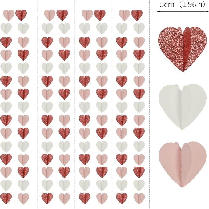 Rose-Gold Pink White Galentines-Decorations Heart Garland - 39Ft 3D Valentines - Image 2