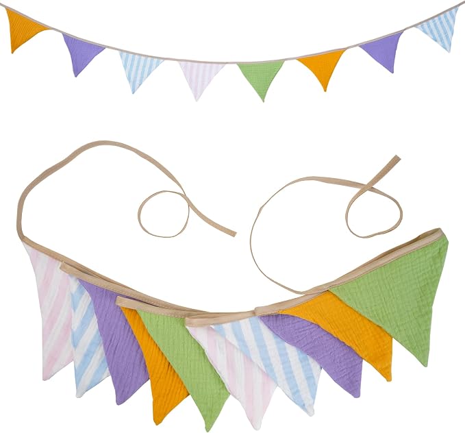2Pcs Triangle Bunting Flag No-DIY Cotton Fabric Garland Reusable Party Banner by DIAKOPES