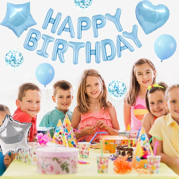 CANREVEL Happy Birthday Banner Decoration + 30pcs Star Balloons, Light Blue | - Image 6