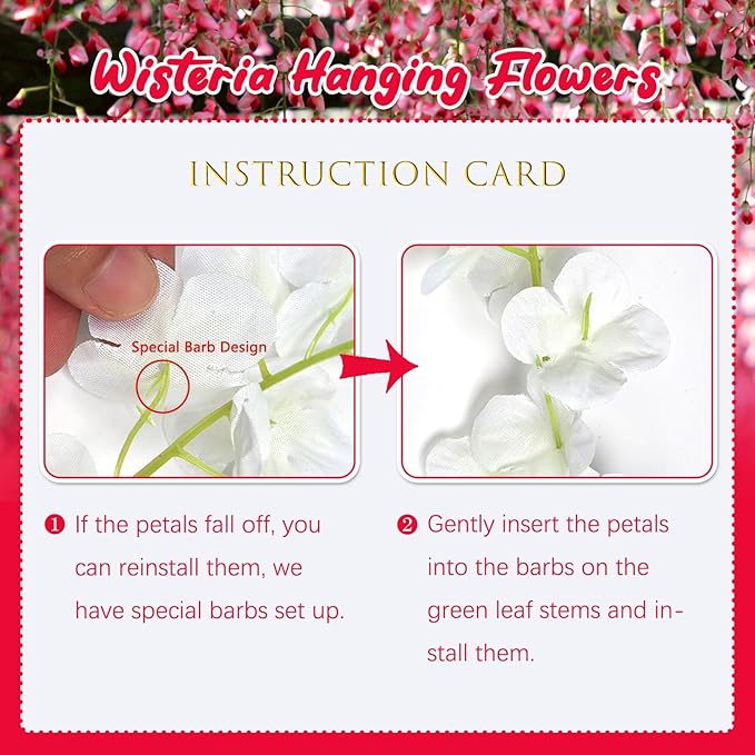 5 Pack Red Wisteria Hanging Flowers, 3.44 Ft Fake Hanging Flowers, Artificial Wisteria Garland Vines for Wedding Room Backdrop Outdoor Patio Garden Decoration