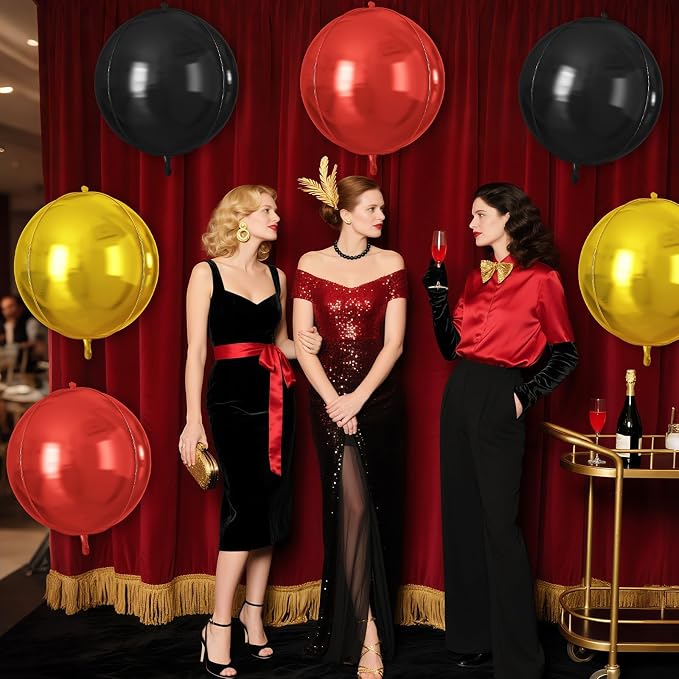 Red Black Gold Round Foil Balloons 9 pcs, Metallic Giant 4D Round Balloons 22 - Image 5