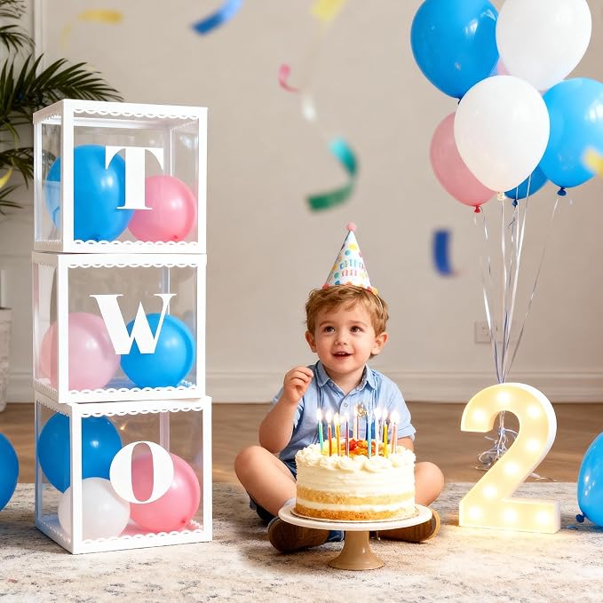 Two Birthday Decorations For Boy Girl, Baby Clear Blocks Party Decor - Image 5