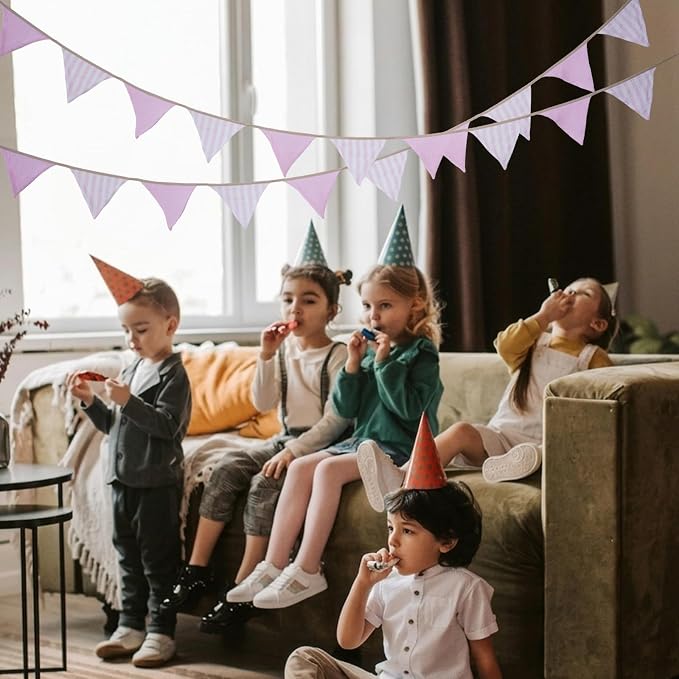 2Pcs Triangle Bunting Flag No-DIY Cotton Fabric Garland Reusable Party Banner - Image 6