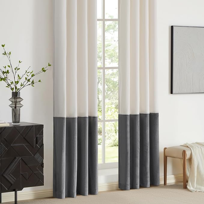 BULBUL Cream Ivory Gray 102 inches Velvet Curtains - Image 4