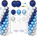 Navy Blue Silver and White Balloon Column Stand Kit Set of 2 by ZyloonDecoration